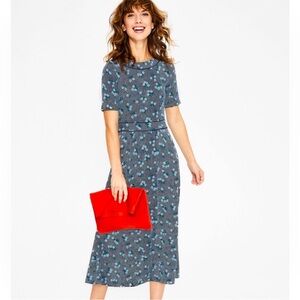 NWT Boden Women’s Ava Jersey Midi Dress Blue Floral Short Sleeves - size 10